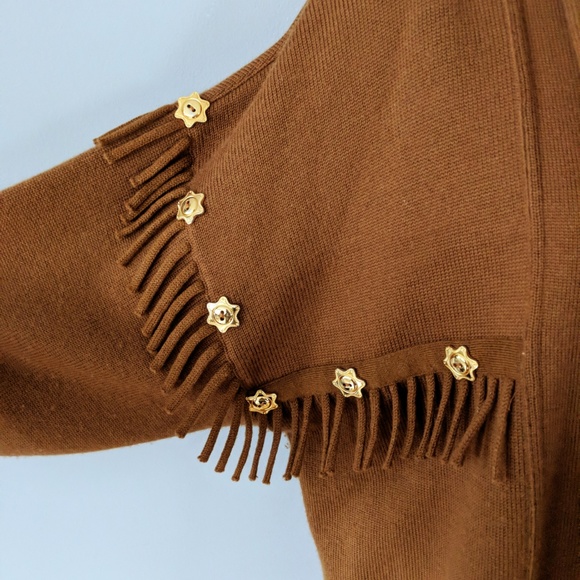 Escada Knit Wool Cardigan Fringe Star Buttons 36 - Picture 3 of 8